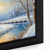 Close-up of a framed canvas wall art piece showcasing a serene landscape with windmills, featuring soft pastel colors and intricate details, perfect for home decor.