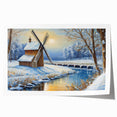 Colorful landscape wall art print depicting vibrant windmills under a bright blue sky, rolled and ready for framing, ideal for home decor enthusiasts.
