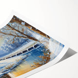 Rolled print showcasing a vibrant landscape featuring windmills against a sunset backdrop, ideal for home or office decor, emphasizing serene rural beauty.