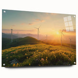 Acrylic glass wall art featuring a side view of colorful windmill landscapes, showcasing vibrant colors and intricate details, ideal for home decor.