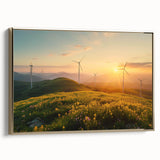 Framed wall art featuring a serene landscape with windmills, showcasing a blend of soft colors and intricate details, perfect for enhancing home decor in modern settings.