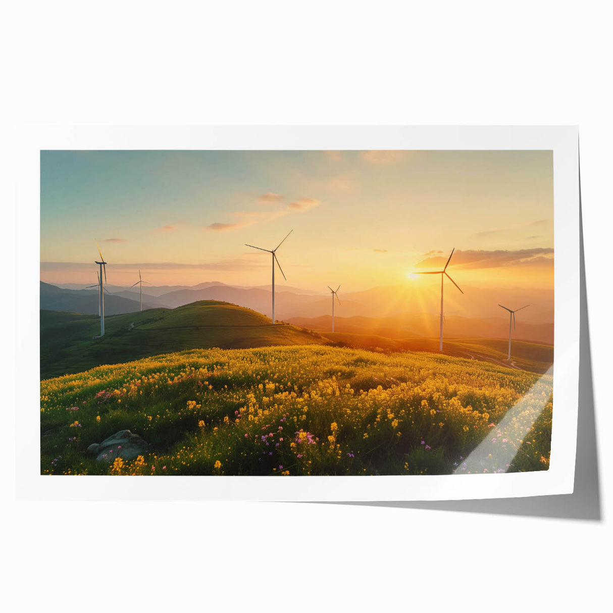 Vibrant landscape wall art print showcasing a serene windmill scene at sunset, featuring rich colors and intricate details, ideal for home decor.