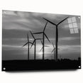 Acrylic glass wall art print depicting a serene landscape with windmills, showcasing vibrant colors and intricate details, ideal for modern home decor.