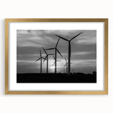 Framed wall art showcasing a serene landscape with windmills in a golden mat, perfect for home decor, enhancing any space with elegance and tranquility.