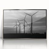 Framed acrylic wall art depicting a serene landscape with windmills, featuring a silver frame and vibrant colors, perfect for home or office decor.