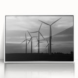 Framed acrylic wall art featuring a serene landscape with windmills, set against a white background, perfect for modern home decor and enhancing living spaces.