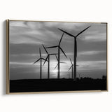 Framed canvas wall art featuring a scenic landscape with windmills, showcasing vibrant colors and a gold frame, perfect for adding a touch of elegance to home decor.