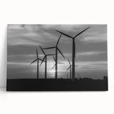 Stretched canvas art print showcasing a serene landscape with windmills, featuring vibrant colors and intricate details, perfect for home or office decor.