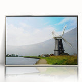 Framed wall art collection showcasing a serene landscape with windmills, featuring a silver frame and acrylic front, perfect for home decor and adding elegance.