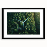 Framed black wall art featuring a serene landscape with windmills, showcasing a modern design aesthetic and a sleek mat for an elegant presentation.