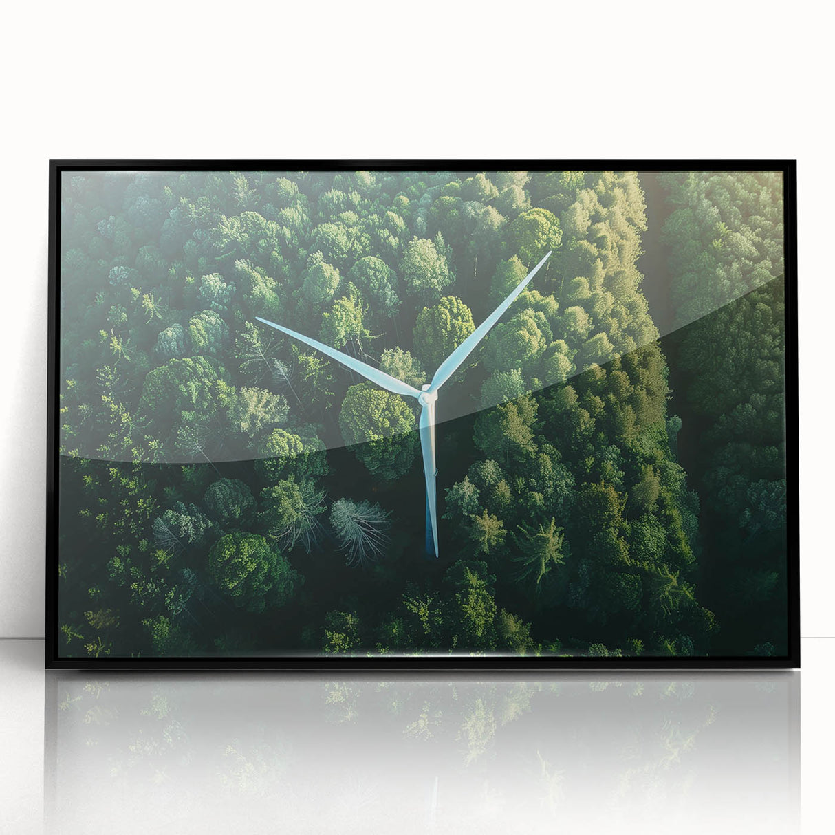 Framed acrylic wall art featuring a scenic landscape with windmills, showcasing vibrant colors and intricate details, ideal for home decor enhancement.