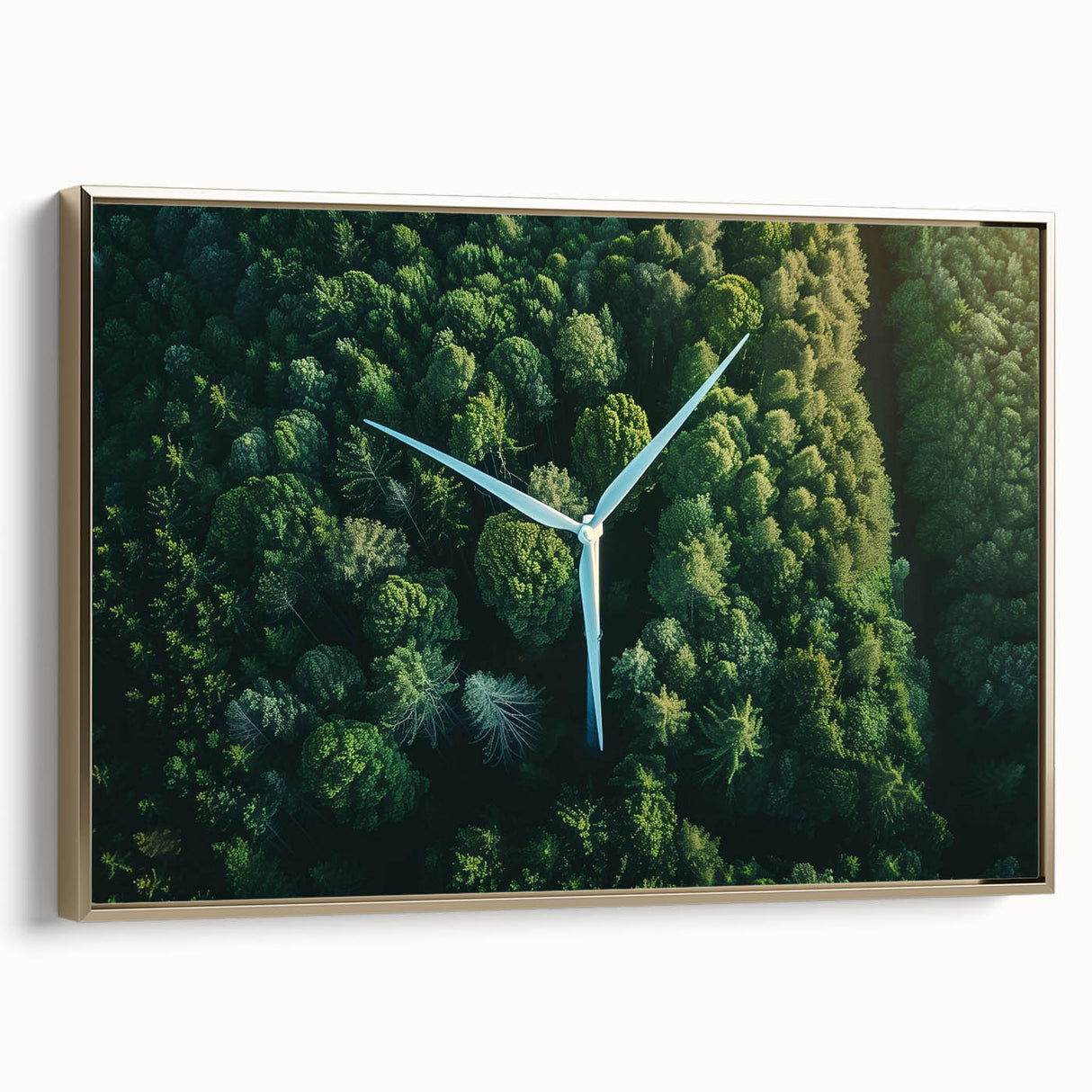 Framed canvas artwork showcasing a stunning landscape with windmills, featuring golden hues and intricate details, perfect for enhancing modern home decor.