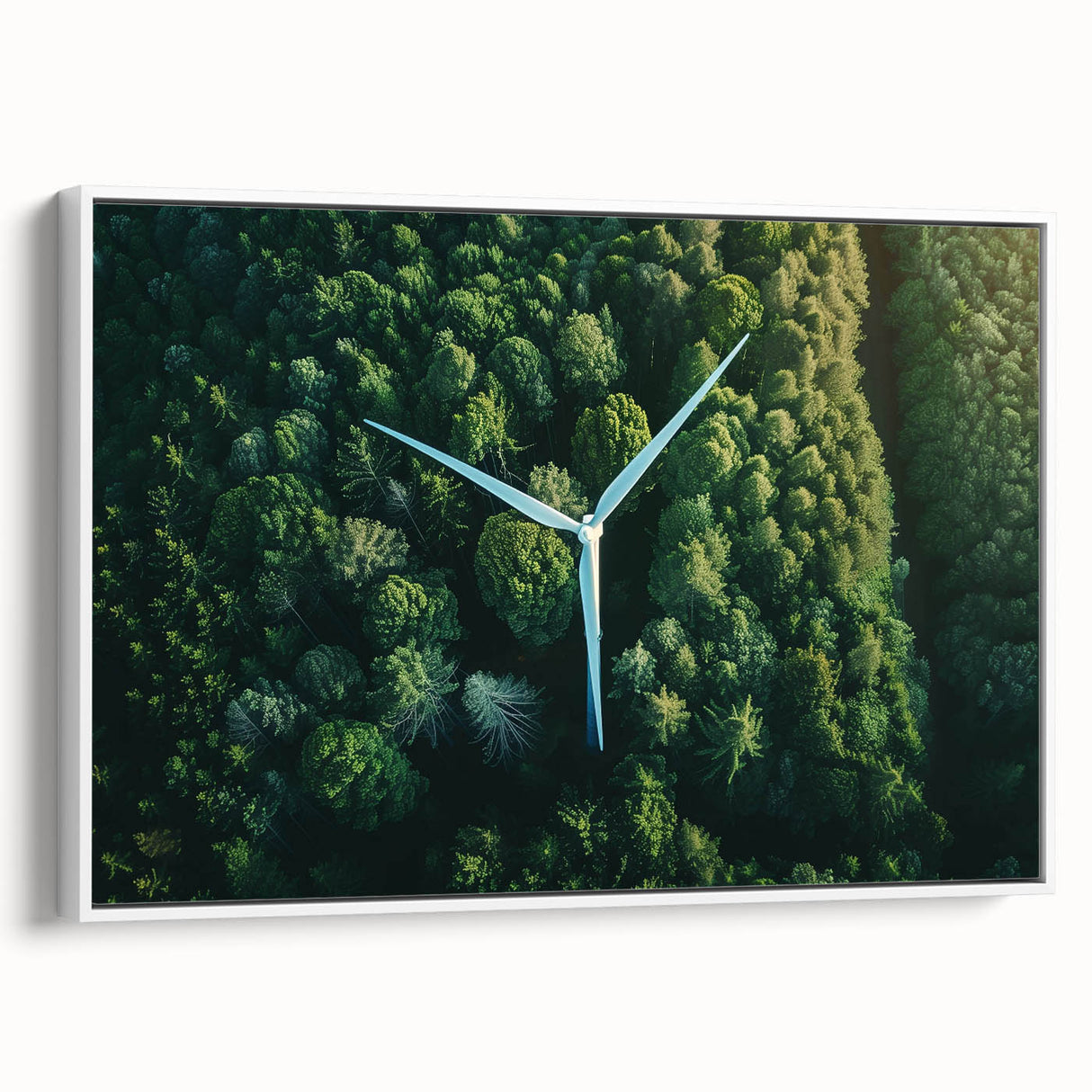 Framed canvas wall art showcasing a serene landscape with windmills, featuring soft pastel colors and a modern design, perfect for home decor enhancement.