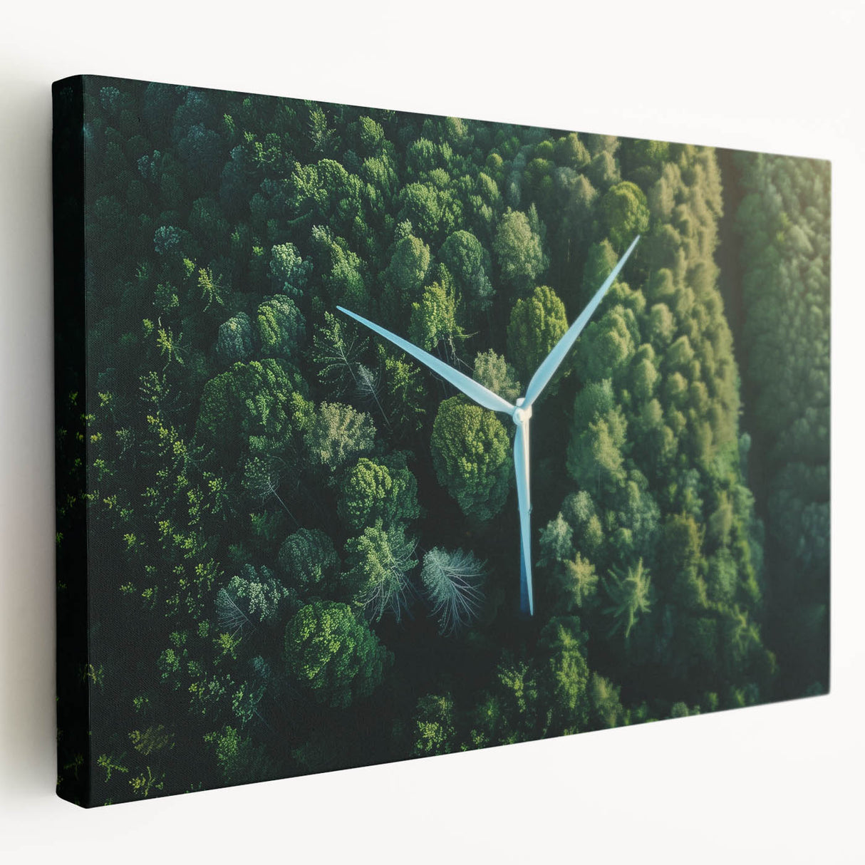 Stretched canvas wall art showcasing a serene landscape with windmills against a vibrant sunset, perfect for adding a tranquil ambiance to any room.