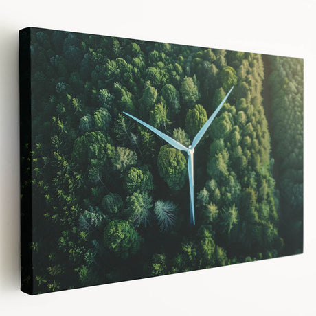 Stretched canvas wall art showcasing a serene landscape with windmills against a vibrant sunset, perfect for adding a tranquil ambiance to any room.