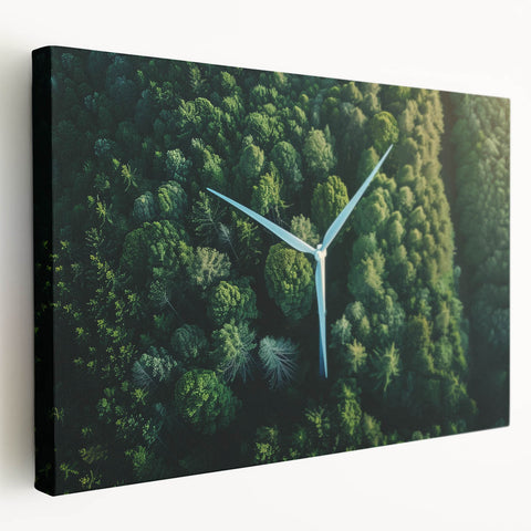 Stretched canvas wall art showcasing a serene landscape with windmills against a vibrant sunset, perfect for adding a tranquil ambiance to any room.