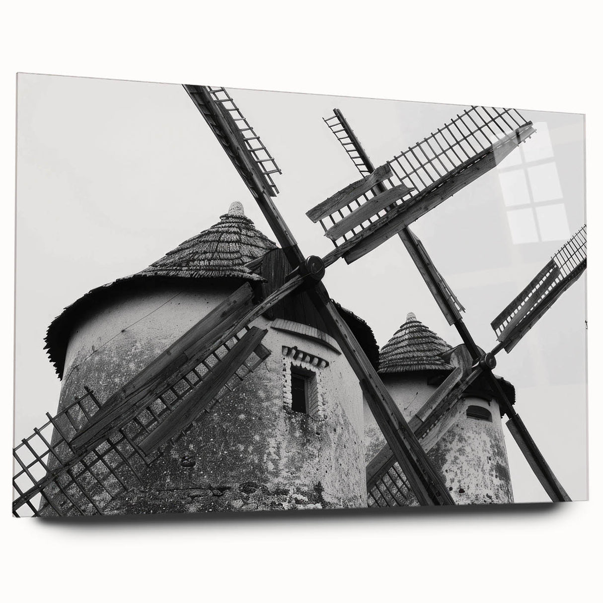 Acrylic glass wall art collection featuring a vibrant landscape with windmills, showcasing rich colors and intricate details, ideal for modern home decor.