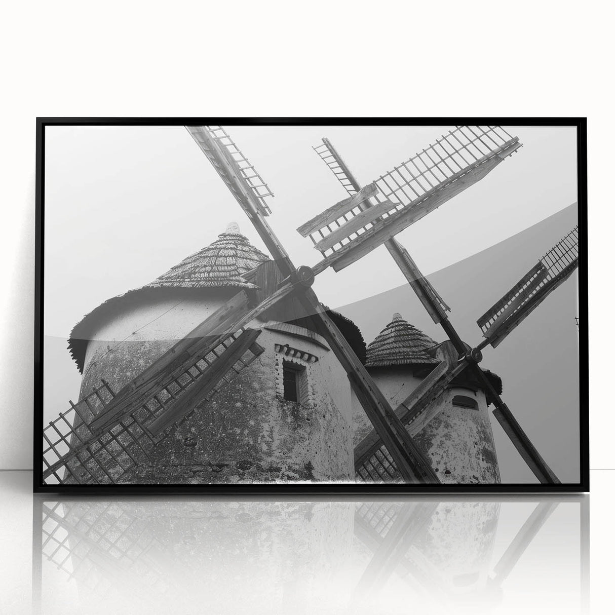 Framed acrylic wall art featuring a serene landscape with windmills, showcasing vibrant colors and intricate details, perfect for modern home decor.
