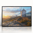 Framed acrylic wall art showcasing a stunning landscape with windmills, featuring a black frame and sleek design, perfect for modern home decor.
