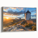 Framed wall art collection showcasing a serene landscape with windmills, highlighted by a silver frame. Perfect for modern home decor, adding a tranquil touch to any room.