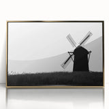 Framed acrylic wall art featuring a vibrant landscape with windmills, accented by a gold frame, ideal for modern home decor and artistic interiors.