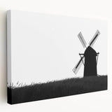 Stretched canvas wall art featuring a serene landscape with windmills, bathed in soft natural light, ideal for enhancing home decor with a tranquil vibe.