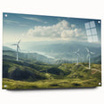 Acrylic glass wall art collection showcasing a serene landscape with windmills, featuring vibrant colors and intricate details, ideal for modern home decor.