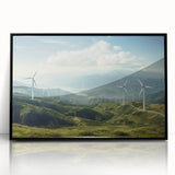 Framed wall art featuring a scenic landscape with windmills, presented in an elegant black frame. The artwork captures a serene rural setting, enhancing home decor.