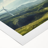 Rolled canvas artwork showcasing a serene landscape with windmills against a vibrant sunset, ideal for home decor. Perfect for adding a tranquil touch to any room.