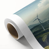 Rolled canvas artwork showcasing a serene landscape with windmills, vibrant colors, and intricate details, perfect for home decor and wall art collection.