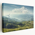 Stretched canvas wall art showcasing a vibrant landscape with windmills, featuring rich colors and intricate details, perfect for home decor and interior design.