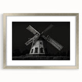 Framed wall art collection featuring a serene landscape with windmills, presented in a silver frame with a mat, ideal for home decor enthusiasts.
