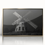 Framed acrylic wall art showcasing a vibrant landscape with windmills, featuring a gold frame and modern design, perfect for enhancing home decor.