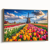 Framed canvas wall art showcasing a golden windmill landscape design, elegantly displayed from the side, ideal for home decor with a touch of elegance.