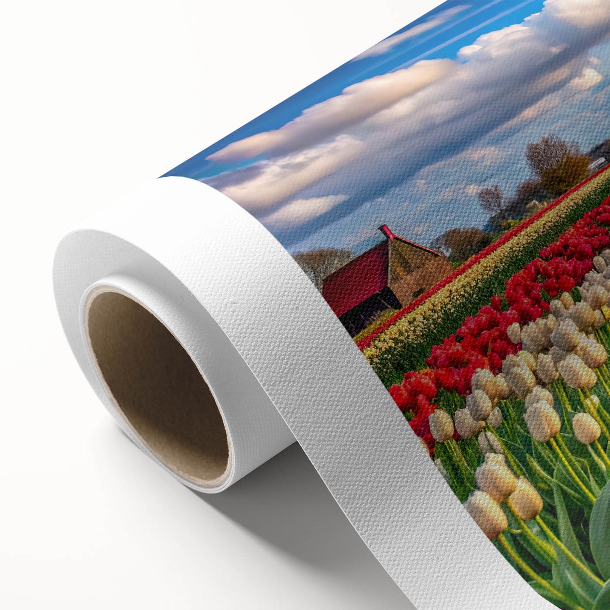 Rolled canvas wall art showcasing a vibrant landscape with windmills, featuring detailed brushwork and rich colors, ideal for home decor enhancement.