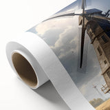 Rolled canvas wall art depicting a serene landscape with windmills, showcasing vibrant colors and intricate details, ideal for home decor and art enthusiasts.