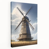 Stretched canvas wall art showcasing a serene landscape with windmills, featuring vibrant colors and detailed textures, ideal for home decor enhancement.