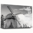 Acrylic wall art collection featuring a vibrant landscape design with windmills, showcased in a side view with metal pins, perfect for modern home decor.