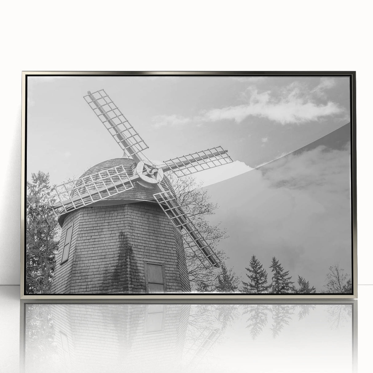 Framed wall art featuring a stunning landscape with windmills, showcasing vibrant colors and intricate details, perfect for home decor and enhancing any space.