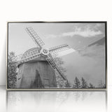 Framed wall art featuring a stunning landscape with windmills, showcasing vibrant colors and intricate details, perfect for home decor and enhancing any space.