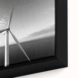 Framed canvas close-up of a vibrant landscape featuring windmills, showcasing intricate details and rich colors, ideal for home or office decor.