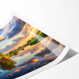 Colorful landscape wall art print showcasing a serene windmill scene against a sunset backdrop, rolled for easy shipping and display. Perfect for home decor enthusiasts.
