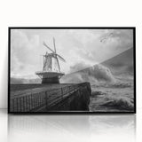 Framed acrylic wall art featuring a serene landscape with windmills, set in a sleek black frame, perfect for adding a touch of elegance to any home decor.