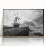 Framed acrylic wall art depicting vibrant landscapes and classic windmills, featuring a gold border, perfect for enhancing home decor with a touch of elegance.