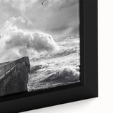 Close-up of a framed canvas wall art piece showcasing a serene landscape with windmills, featuring vibrant colors and intricate details, perfect for home decor.