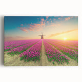 Stretched canvas wall art showcasing a serene landscape with windmills, featuring vibrant colors and detailed textures, perfect for home decor. Ideal for nature lovers and art enthusiasts seeking to enhance their living space.