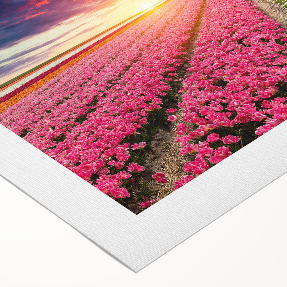 Rolled canvas wall art showcasing a vibrant landscape with windmills against a sunset backdrop, highlighting warm colors and serene rural scenery, perfect for home decor.