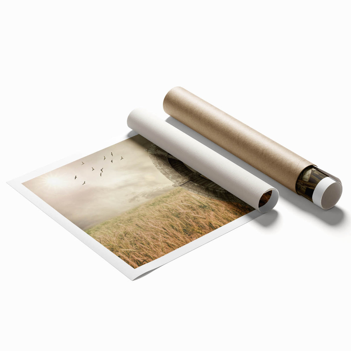 Colorful landscape print showcasing a vibrant windmill scene, ideal for home decor. Rolled canvas art designed to enhance any space with a touch of nature’s beauty.