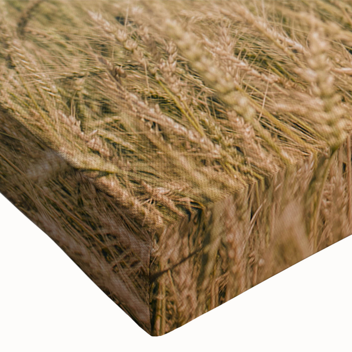 Close-up of a stretched canvas wall art piece showcasing a vibrant landscape with windmills, featuring rich colors and intricate details, perfect for home decor.