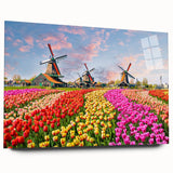 Acrylic glass wall art featuring a serene landscape with windmills, showcasing vibrant colors and intricate details, ideal for enhancing modern home decor.